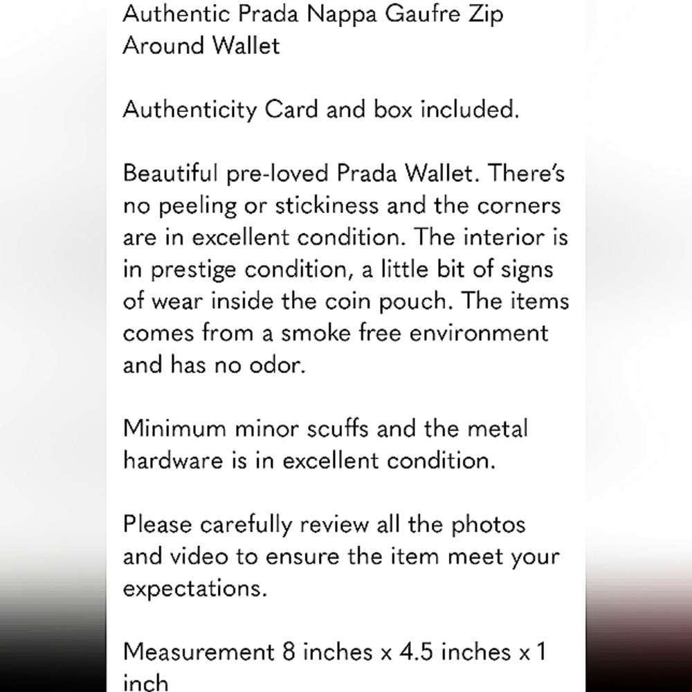 PRADA AUTHENTIC NAPPA GAUFRE ZIP AROUND LEATHER WALLET W/BOX & COA EUC - Picture 11 of 11